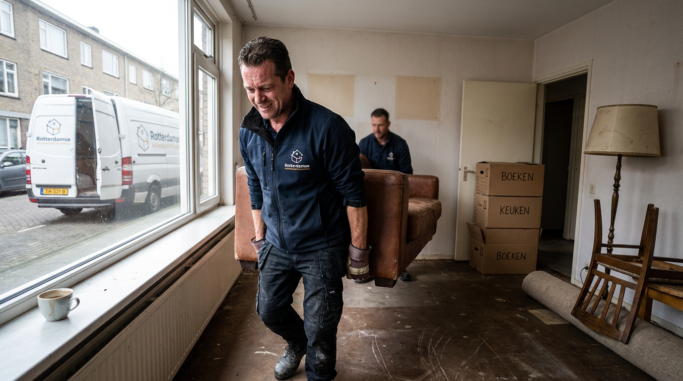Vakman ontruimt een woning in Rotterdam